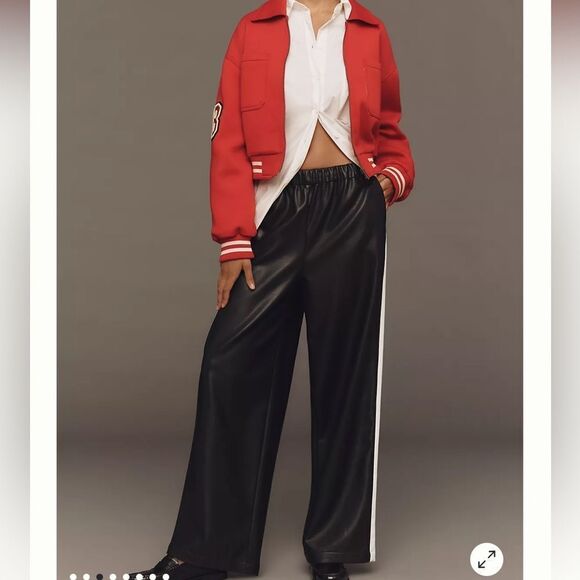 Anthropologie Pants - Anthropologie Black Wide-Leg Track Pants with White Side Stripe